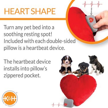 K&H Pet Products заспокійлива іграшка для собак з імітацією серцебиття, подушка-серце, для великих порід, 25,4 см, червона