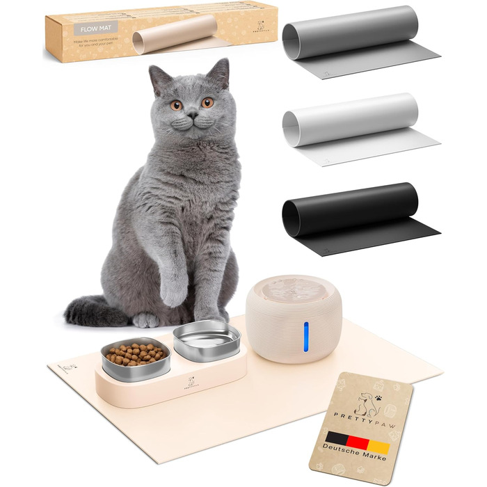 Підкладка під миску для кота Pretty PAW® 60x40 см - аксесуар для фонтану та миски Pretty Paw | нековзна та водонепроникна, захист підлоги (Бежевий, широка)