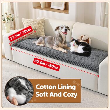 Плед на диван для собак, фланелевий, 70 x 180 см, темно-сірий. М'який, антиковзаючий, для захисту дивану, машинне прання