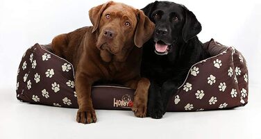 Ліжко для собак Prestige, M, 110x90 см, коричневе з лапами. Знімна та пральна наволочка. Підходить для собак маленьких, середніх та великих порід.