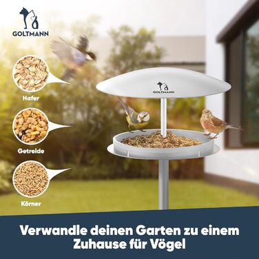 GOLTMANN® Пташиний годівничка з підставкою, нержавіюча сталь, люкс, сіра, для саду чи балкона, стійка, захист від негоди, декор