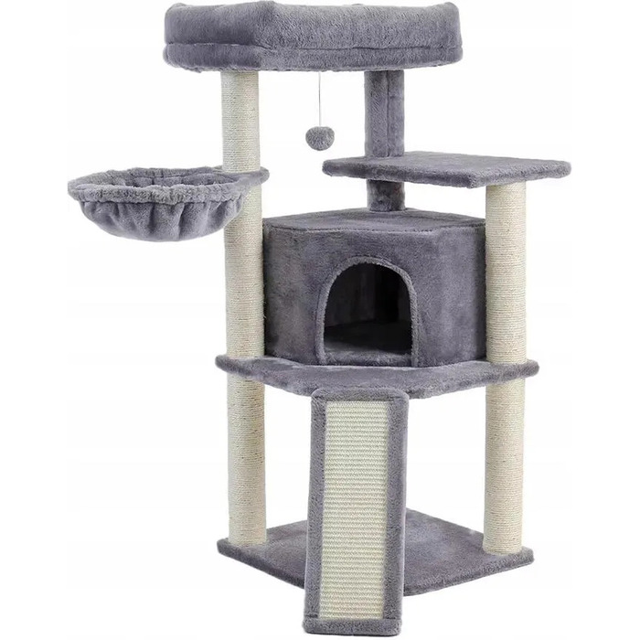 Високий кігтеточка-комплекс Petjet, сірий, сизаль, 5 рівнів