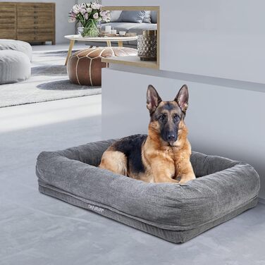 ONVAYA® Крісло-ліжко для собак | Ортопедичне | М'яке та затишне | З високим бортиком | XL | Для великих та маленьких собак | Знімний чохол | Сірий