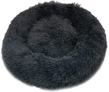 Кругле плюшеве ліжко для собак та котів Fur & Bone, 60 см, темно-сірий, самонагріваючеся, з водонепроникною основою