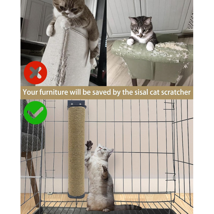Настінний когтеточка VCEPJH з натуральної джутової мотузки для котів, 2 шт., 38,1x6,9 см, жовтий, для клітки та меблів