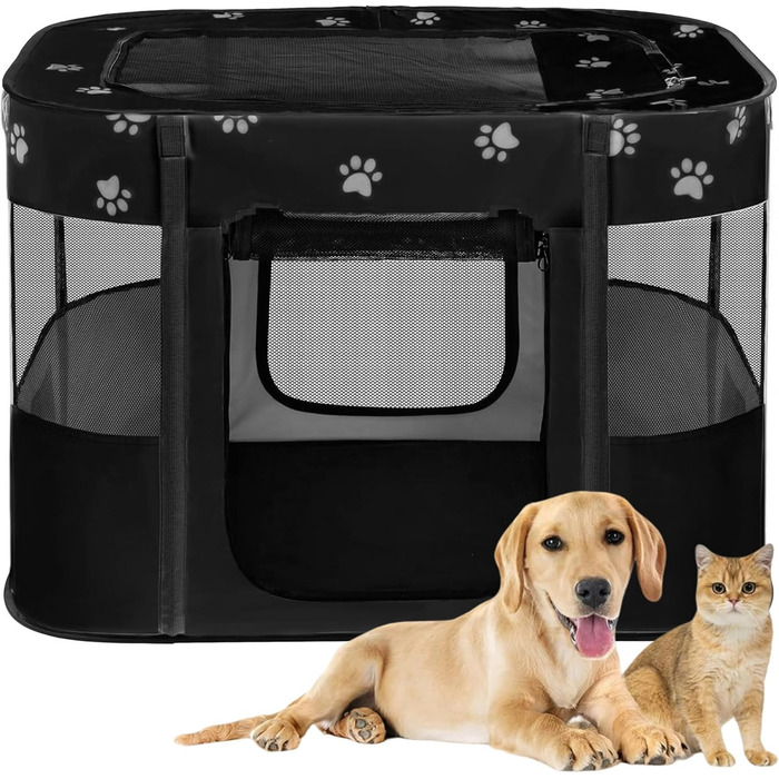 Портативне собаче будиночок/загороди для тварин 90x70x60 см. Складаний вольєр для домашніх тварин, прямокутний, кімната для відпочинку, будиночок для котів/цуценят, чорний