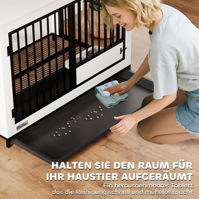 Кія для собак PawHut - переносна будка для собак, біла, 95 x 60 x 68,5 см, з поворотними мисками