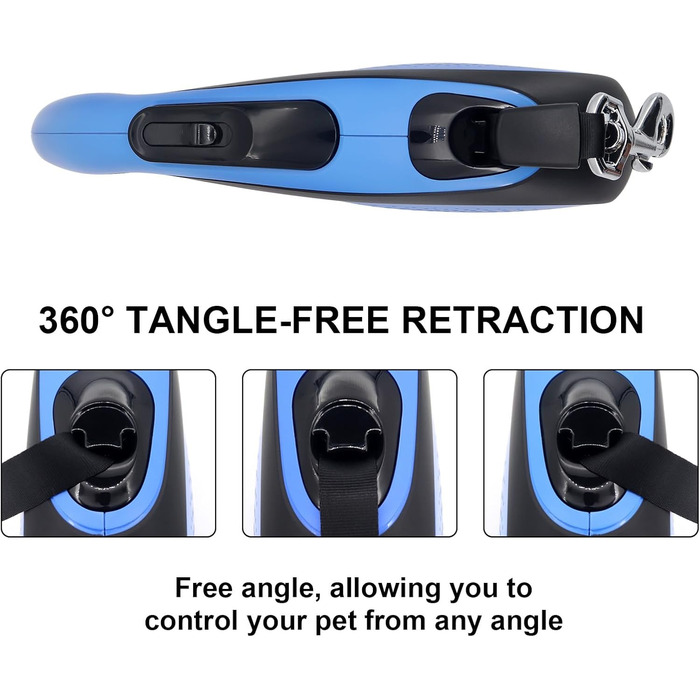 Леєнка для собак MoYouno 8 м з відтягувачем та тримачем для пакетів, синього кольору