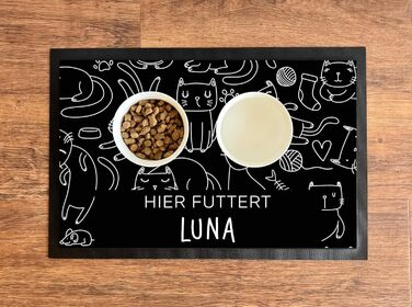Підкладка для котячого годування з іменем, персоналізована, чорна, 40x60 см