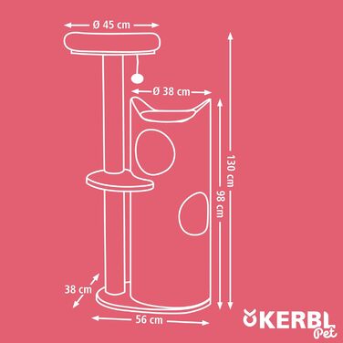 Дряпка для котів Kerbl Tiana, сіра, 73,5x45x130 см, з натуральним сизалем і знімними плюшевими подушками