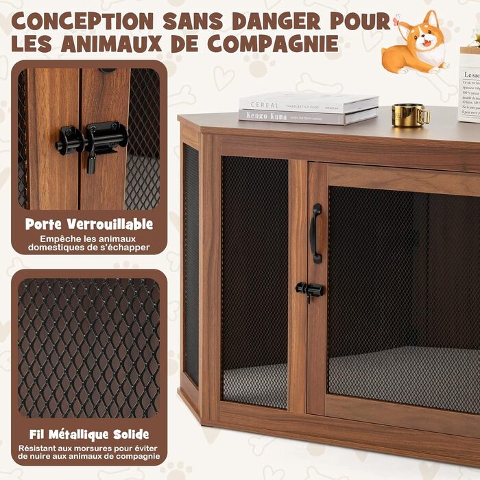 Клітка для собак COSTWAY XXL, кутова, з замком, подушкою, металевий каркас, 114 x 60 x 68 см