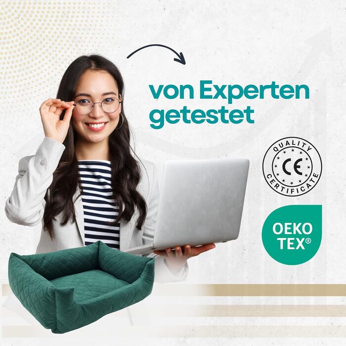 Ліжко для собак та котів Odolplusz, зелений, розмір M (70 x 60 см) | М'яке ліжко-корзина з бортиками