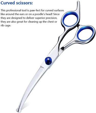 Набір професійних ножиць для собак, ножиці з округлим ножем та захисним наконечником, ножиці для стрижки шерсті з нержавіючої сталі, ножиці для фінішної обробки, вигнуті ножиці, для собак, котів, домашніх тварин