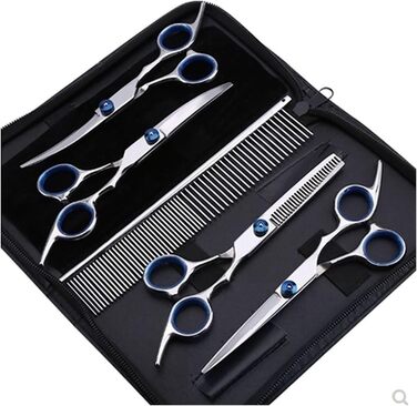 Набір ножиць для грумінгу собак: нержавіюча сталь, прямі, витончені та зігнуті ножиці для догляду за шерстю