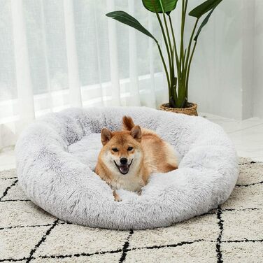 Кругле ліжко для собак та котів, велике, м'яке, сіре (70 см)