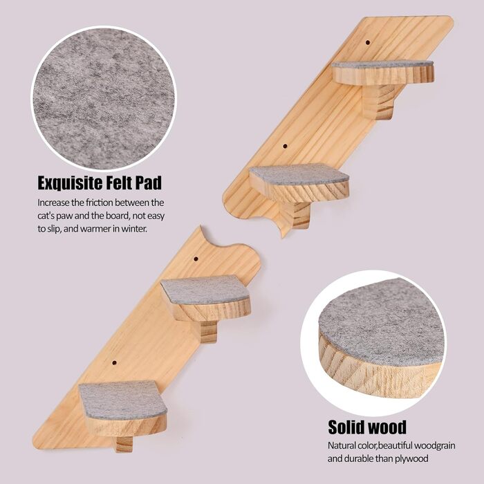 Кігтечка-полиця для котів WandMontierte Katze, дерев'яна, 4 сходинки, з плюшем, для лазіння, сну та ігор