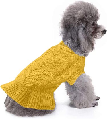Светр для маленьких собак Chborchicen, в'язаний одяг для котів, теплий зимовий одяг для кошенят та цуценят, розмір XS, світло-блакитний (X-Small, сукня - жовтий)