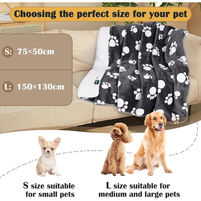 Водонепроникний плед для собак Kritter Planet, м'який та пухнастий, 75x130 см, темно-сірий, захист для авто, дивана, крісла, легко миється