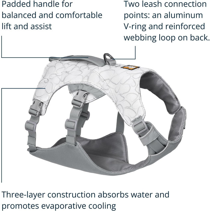 Шлейка Swamp Cooler від Ruffwear для собак з ручкою, легке прохолодне спорядження для собак, регульована, міцна та охолоджуюча, 2 петлі для повідків, Biolumin Blue (Small, 56-69 см)