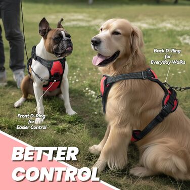 Шлейка для собак VIVAGLORY Easefit, антинатяжна з ручкою, для тренувань та прогулянок, з м'якою підкладкою, анти-вислизання, для собак середніх розмірів, червона, обхват грудей 51-74 см