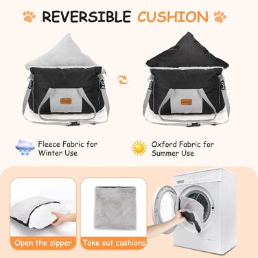 Автокрісло для собак Nobleza - зручне ліжко для маленьких собак, з кишенями та змінним подушкою, 58x56x33 см, бавовна, плюш, пластик/метал