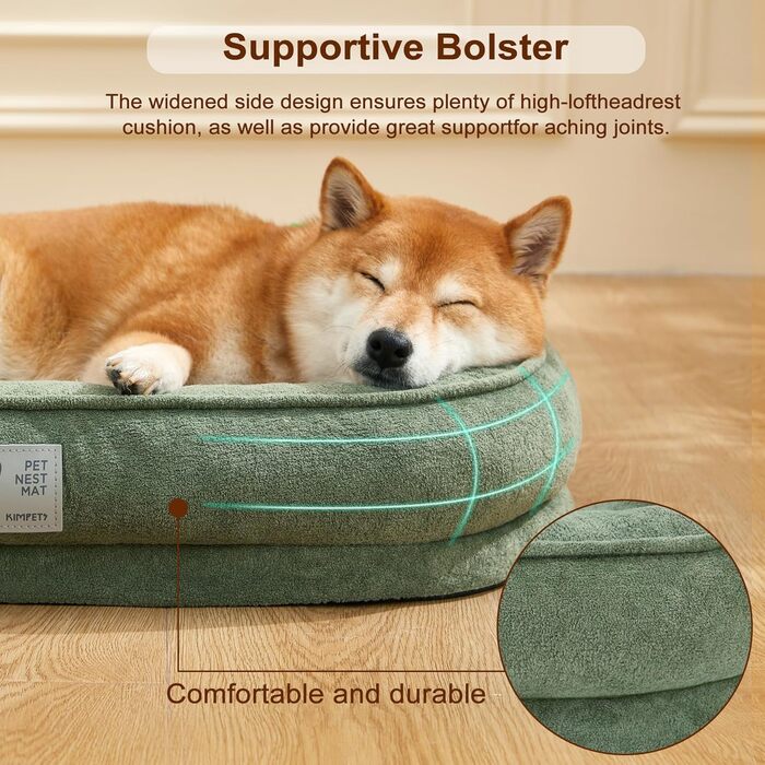 Ортопедичне ліжко для собак маленьких порід, велике (L), зелене Squishmallow, знімний чохол, неслизьке дно, 4 валики для шиї