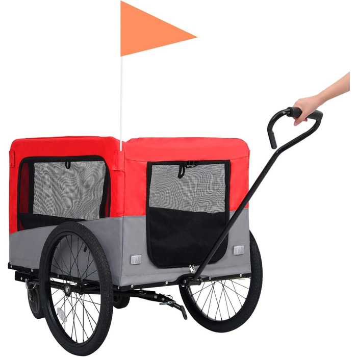 Велосипедний причіп для тварин 2-в-1, червоно-сірий, для собак