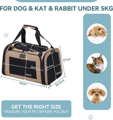 Транспортувальна сумка для котів і малих собак Petsfit, легка авіасумка з захисним ременем і розширюваним килимком, розмір S, колір хакі