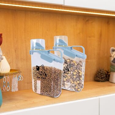 Контейнер для котячого корму 2.8L: герметичний, з мірним стаканчиком та ручкою. Підходить для собак та котів, BPA-free, прозорий.