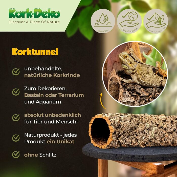 Декор з корка XXL: велика коркова трубка, тунель, кора, очищена та дезінфікована, 100 см, Ø 11-14 см