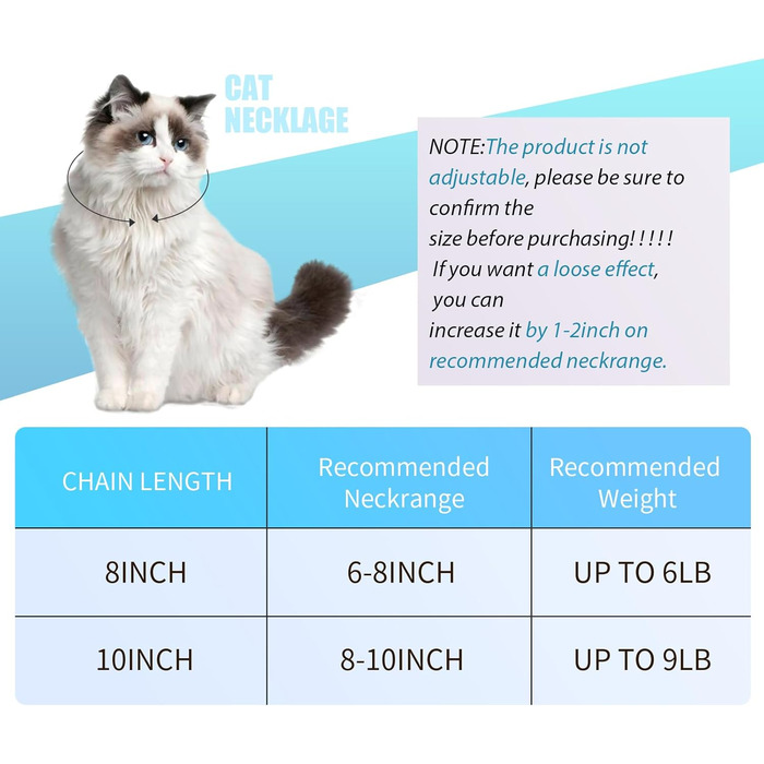 Нашийник для кота Hillban з діамантовою імітацією, блискучий, металевий з безпечною застібкою, з підвіскою у вигляді лапки та ID-місцем, з дзвіночком, сріблястого кольору, морської хвилі (20.3 см, 8 дюймів)