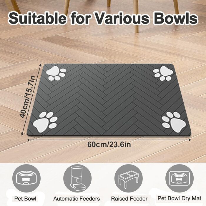 Килимок для годівлі котів та собак, супер вбираючий, неслизький, 40 x 60 см (темно-сірий)