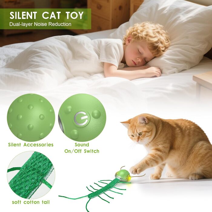 Інтерактивна іграшка для котів FLERDMAU - автоматичний м'ячик з імітацією звуків птахів, USB-зарядка, для дому (зелений)