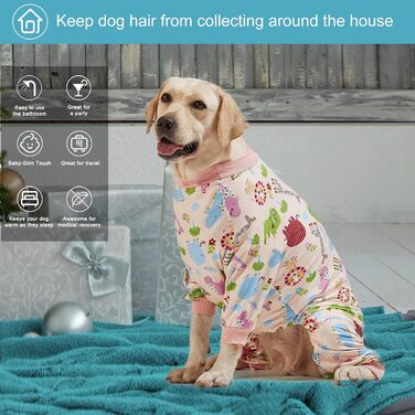 LovinPet Одяг для великих собак: піжама для собак великих порід, вузька посадка, легкий пуловер, повне покриття, з принтом рожевого кольору, розмір 3XL