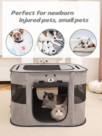 Клітка-будка для собак та котів, 90x70x60 см, сіра, розкладний вольєр для тварин