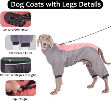 Зимовий теплий одяг для собак з отвором для повірця, вітронепроникна куртка для собак, зимовий одяг для малих, середніх та великих собак (2XL, Рожевий) 2XL Рожевий