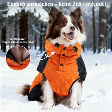 Зимовий теплий куртка для собак, непромокаємий, вітрозахисний, з регульованою застібкою, оранжево-чорний (XS, 43.2-50.8 см)