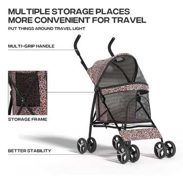 Візок для собак маленьких порід, 4,5-10 кг, візок для цуценят, візок для середніх собак, візок для котів, візок для 2 котів, з багажником, леопардовий принт