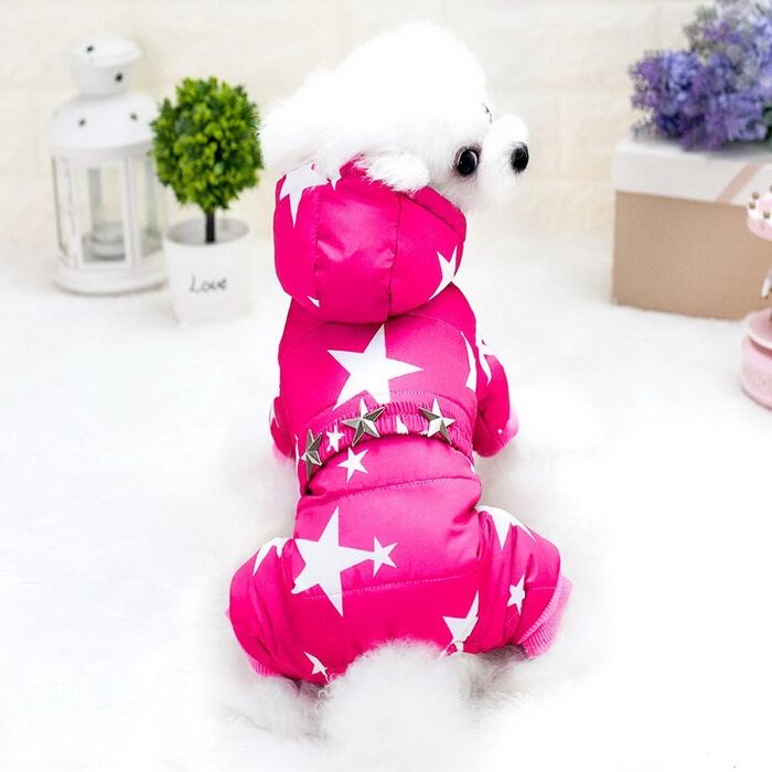Зуєна - зимовий теплий куртка для собак маленьких порід з капюшоном, флісовою підкладкою та зірковим ремінцем. Водонепроникний костюм для собак, теплий одяг для собак, капюшон, пуловер, комбінезон для котів, цуценят, чихуахуа. Розмір L (XL, спина: 35 см; 