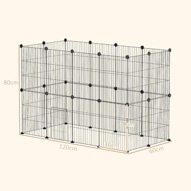 Клітка для кроликів та морських свинок PawHut, вольєр для дрібних тварин, вольєр для вигулу, сталева клітка, чорний колір, 120 x 60 x 80 см