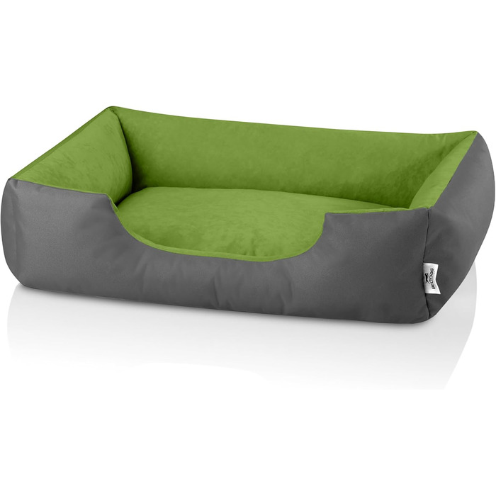 Ліжко для собак BedDog XL - м'яке, зручне, знімний чохол, для середніх собак, GREEN-ROCK (сірий/зелений), 100 x 85 x 23 см