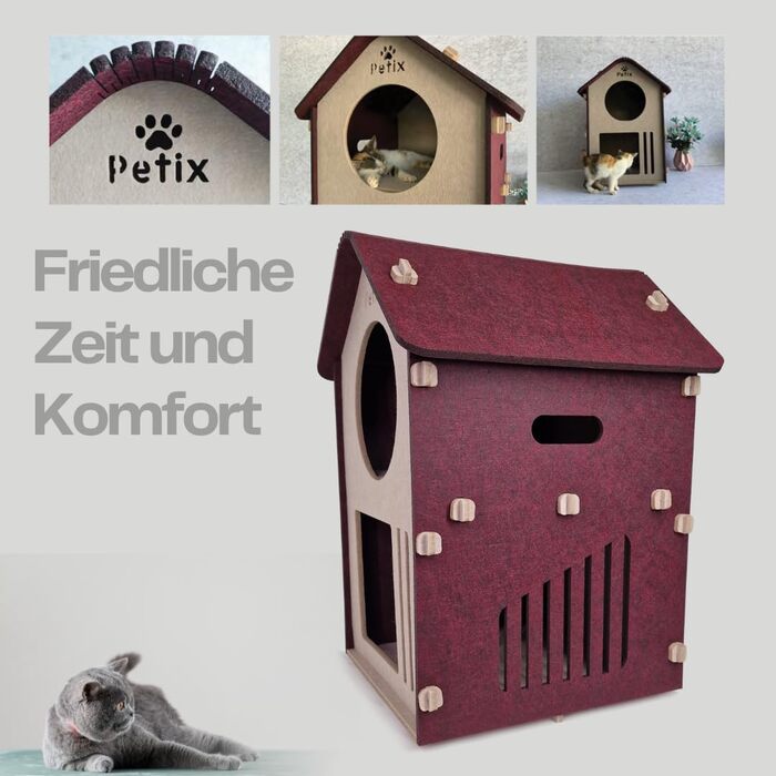 Будиночок для котів XXL Petix Sweet Home 61×40×40 см, бежевий – котяча хатка-ліжко для сну, ігор і схованки, для великих котів, інтер'єрний