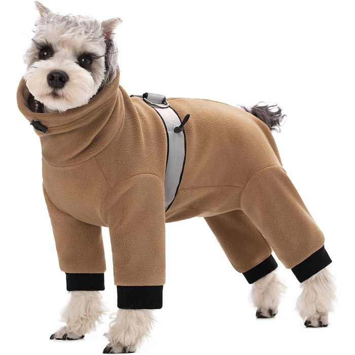 Теплий зимовий пуховик для маленьких собак, флісовий комбінезон з регулюванням, колір світло-коричневий, розмір M