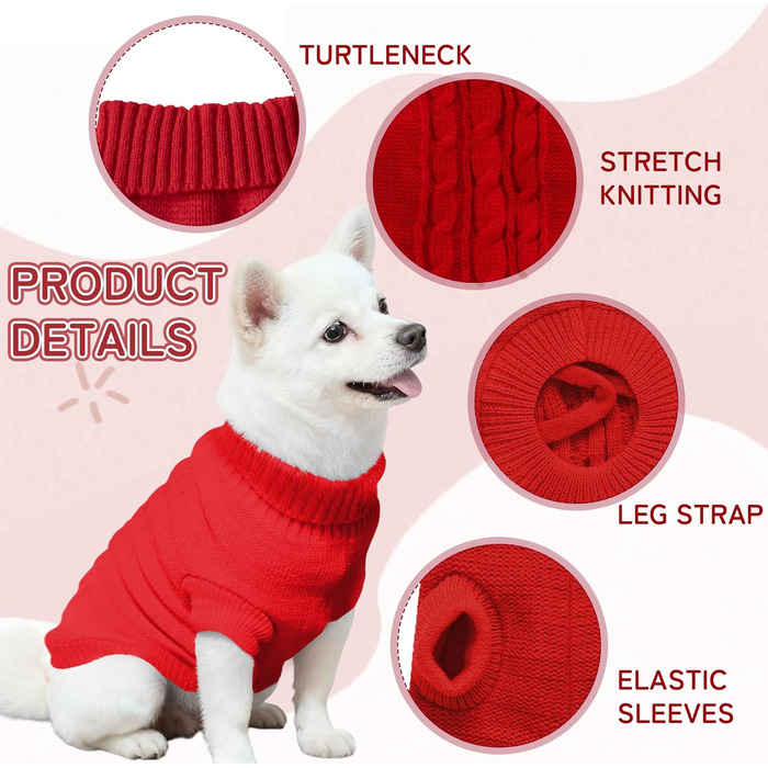 Вовняний пуловер для собак з коміром-стійкою, теплий та м'який, червоний, розмір M, для відпочинку, однотонний (Getaway Solids)
