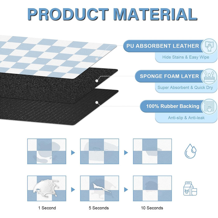 Килимок для котячого/собачого корму BLESWIN - антиковзаюча підстилка під миски для тварин, чорно-білий, 51x30,5 см