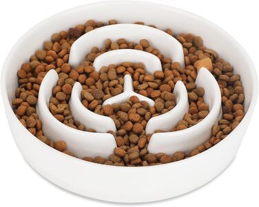 Антислизька годівниця для собак, Slow Feeder, кераміка, Ø 20.5 см, для середніх та великих собак, миюча, безпечна для їжі (біла)