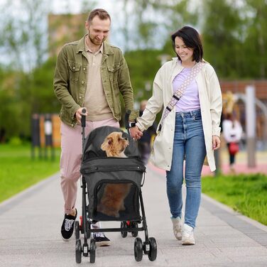 Візок для собак Wedyvko для маленьких собак, 10-9 кг, легкий, складаний, з кошиком для зберігання та тримачем для напоїв, чорний