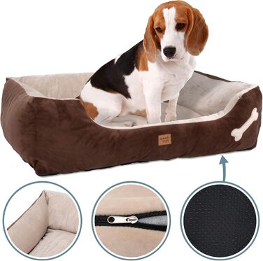 Крісло-лежанка для собак Buddy, лежанка-кошик, собаче ліжко, місце для сну середніх собак, диван для собак, знімний чохол, M (85x70 см), коричневий