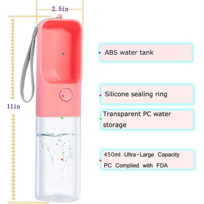 Водяна пляшка для собак MICHETT True Love Sofunii, 425 мл, рожева - витокозахисна, BPA-free, для прогулянок