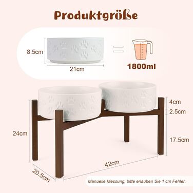 Миска для собак SpunkyJunky з кераміки, подвійна, на підставці з акації, 1800 мл, біла